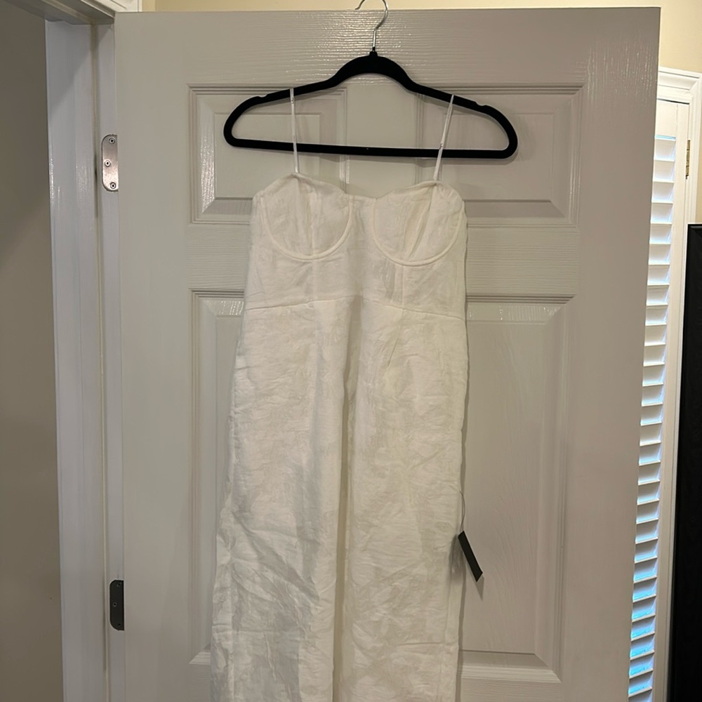 From this Day White Floral Jacquard Strapless Midi Dress